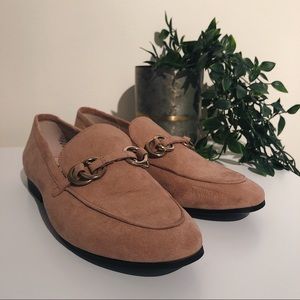 H&M Blush Pink/Nude Faux Suede Loafers with Gold Hardware 7M